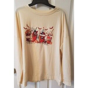 Halloween Skeleton Coffee Cups Sweatshirt Funny Fall Womens Size XL